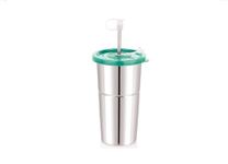 LIPSA ENTERPRISE Stainless Steel Fusion Glass Tumbler Withe Stainless Steel Metal Straws and Cleaning Brush with Executive Lid (LD SIP 400ML)