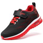 Littleplum Boys Shoes Kids Air Cushion Running Shoes Lightweight Breathable Mesh Sneakers Walking Athletic Schooling Black Red Little Kids Size 1.5