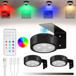 Lightsjoy 3Pc Picture Lights for Wall Battery Operated RGB Rechargeable Picture Light Dimmable Timer Painting Frame Light Wireless Art Lights for Wall Led Puck Lights with Remote Control, Black RGB