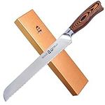 TUO Bread Knife- Razor Sharp Serrated Slicing Knife - High Carbon German Stainless Steel Kitchen Cutlery - Pakkawood Handle - Luxurious Gift Box Included - 9 inch - Fiery Phoenix Series