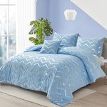 Menghomeus Blue/Silver Comforter Set Twin/Twin XL Size Metallic Print Glitter Bedding Set Cute Shinny Bed Sets for Teen Girls Kids Women, 3 Piece (1 Pillowcase, 1 Decorative Pillow Sham)