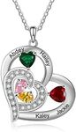 Mom Necklace,Personalized Mothers Day Necklace with Kids Names, Heart Birthstone Necklace for Women Custom Mother Name Necklace for Women Mother's Day Birthday Gifts for Mom Wife Grandma, 4 Names