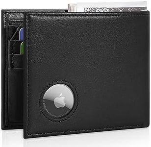 LAKIPETN Mens Slim Leather Bifold AirTag Wallet with Money Pocket RFID Blocking 8 Credit Card Slots | Bill Divider | ID Window | Wallets Holder Compatible with Apple Air Tag, with Gift Box, Classic