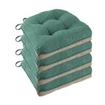 FlyGulls Non Slip Chair Cushions for Dining Chairs Set of 4 Kitchen Chair Cushions 18"x18"x3" Turfted Chair Pads Comfortable and Soft Seat Cushion with Ties, Dark Green
