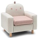 COSTWAY Kids Sofa, Cute Animal Toddler Armchair with Wood Frame and Thick Cushion, Linen Children Chair for Play Room, Nursery, Child Room (Pink + Grey)