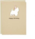 West Highland White Terrier Birthday Card | Handmade Westie Dog Greeting Card | Party Hat Single Card and Envelope