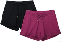 icyzone Workout Lounge Shorts for Women - Athletic Running Jogging Cotton Sweat Shorts (Black/Magenta, XL)