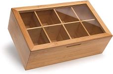 Randomgrounds Bamboo Tea Box Storage Organizer, Taller Size Holds 120+ Standing or Flat Tea Bags, 8 Adjustable Tea Chest Compartments, Natural Wooden Finish