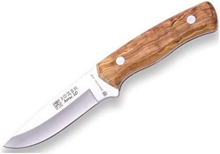 Bushcraft full length Joker "Arrui 10" CO60 knife, 10 cm blade, olive wood handle, includes brown leather Sheath, Tool for fishing, camping and hiking