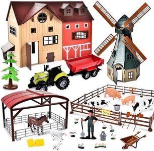 JONRRYIN Ferme Animaux Jouet Set, Animaux Chevaux Jouet Ferme 4 Ans, Mini Jouet Figurine Écurie Cheval Ensemble avec Moulin à Vent Maison, Camion, Jeux Cadeaux pour Garçons Filles Enfant 5 Ans