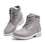 Hitmars Winter Shoes for Women Fur-Lined Warm Ladies Winter Ankle Boots PU Upper Anti-Slip Walking Snow Boots Casual Hi-Top Flat Heel 3.2 CM 3 Grey Size UK 5