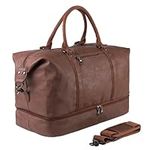 Overnight Travel Duffel Bag, Canvas Leather Oversized Weekender Bag Large Carry On Bag Travel Bag for Men or Women, Brown-Large, Fashion