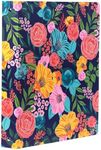 Steel Mill & Co Cute Decorative Hardcover 3 Ring Binder for Letter Size Paper, 1 Inch Round Rings, Colorful Binder Organizer for School/Office, Garden Blooms (Navy)