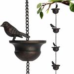 Gutter Rain Chains, 7.87ft Black Metal Bird Gutter Chains, Birds on Cups Rain Chimes, Gutter Rain Chimes, Rain Bird Chimes with Hanger for Downspout