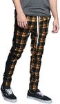 Men's Plaid Checkered Tartan Outer Side Stripe Inseam Ankle Zipper Drawstring Premium Track Pants TR537 - Gold - X-Large - JJ5E