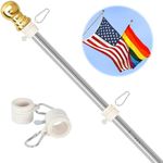 Flag Pole with Gold Topper, 5ft Flag Pole for Holder, 1-inch Flagpole with Tangle Free Rings, Heavy Duty Flag Poles for 3x5 Flags Outdoor, Outside House, Boat, Truck, Silver (Without Bracket)