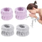 MAYCREATE® 2 Pairs Spa Wrist Band for Women, Face Wash Wristband Hand Band for Women Girls, Super Absorbent Skincare Facial Wrist Towel Band for Face Washing, Yoga, Fitness (Purple+ Gray)