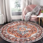 SHACOS Area Rug 4 ft Round Rug Vintage Medallion Rugs Faux Wool Indoor Soft Fluffy Rug Vibrant Multi Print Area Rug Retro Accent Rug Washable Non Slip Rug for Bedroom Living Room Bathroom, Rusty Red