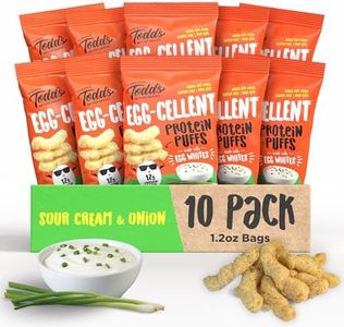 Todd's Better Snacks Egg-Cellent Protein Puffs, Sour Cream & Onion – 12g Protein, Gluten-Free, Paleo-Friendly, Baked, GLP-1 Compliant – Healthy Snack, Made with Egg Whites – 1.2 Oz (Pack of 10)