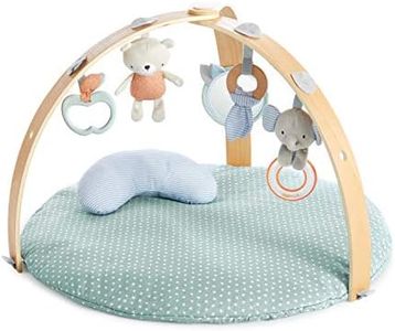 Ingenuity, Cosy Spot Reversible Duvet Activity Gym and Padded Play Mat with Wooden Removable Toy Bar, 6 Detachable Toys, Foldable for Easy Transport, Neutral Design - Loamy, Ages Newborn +