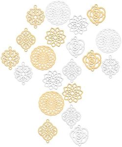 SUNNYCLUE 1 Caja 20 Piezas Flor de la Vida Conectores Filigrana Envoltura Encantos Acero Inoxidable Plano Redondo Filigrana Carpinteros Enlaces Fornituras de Joyería para Hacer Collares Y Pulseras