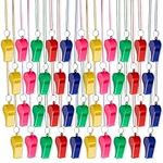 THE TWIDDLERS 120 Neon Whistles with String Lanyards in Assorted Colours, Bulk Plastic Multipack Whistles for Kids Parties, Adults & Football Sports Events, Carnival Whistle for Party Bags