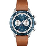 Hugo Boss Santiago Multifunction Blue Round Luminous Dial Men's Leather Watch- 1513860