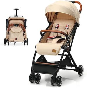 COSTWAY Poussette Canne Bébé 0-3 Ans(Charge 15 kg) avec Dossier & Repose-pieds Réglables, Pliable à une Main, Compact et Légère Voyage avec Auvent & Moustiquaire, Roues Antidérapants (Beige)