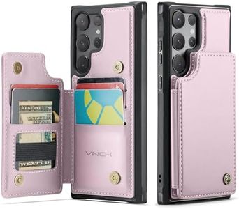 Vinich for Samsung Galaxy S25 Ultra Case with Card Holder, RFID Blocking Credit Slots Kickstand Shockproof Phone Cover for Women Men, Pink