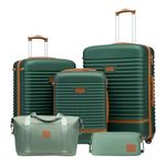 COOLIFE Suitcase Trolley Carry On Hand Cabin Luggage Hard Shell Travel Bag Lightweight with TSA Lock,The Suitcase Included 1pcs Travel Bag and 1pcs Toiletry Bag (Dark Green/Brown, 5 Piece Set)