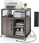 COSTWAY Mobile File Cabinet, Lateral Stationery Storage Cabinet with Charging Station and Cable Management Hole, Home Office Rolling Printer Stand Side Filing Cupboard Document Organiser Unit (Gray)