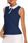 COOrun Women's Golf Polo T Shirts Lightweight Moisture Wicking Tank Shirt Quick Dry with Zipper Navy Blue M