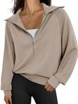 Trendy Queen Womens Oversized Sweatshirts Half Zip Pullover Long Sleeve Quarter Zip Hoodies Teen Girls Fall Y2K Clothes, Khaki, Small