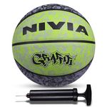 Nivia Combo Graffiti Rubber Moulded Basketball - 7 Black/Green with Ball Pump 6inch…