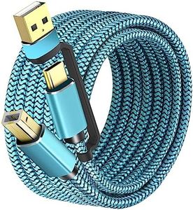 GGMTY Printer Cables 20Feet, USB C/A Printer Cable to USB Nylon Braided [Never Rupture] High-Speed [Plug and Play] 、Cord for HP, Canon, Epson,Dell, Brother, Yamaha Piano MIDI Controller