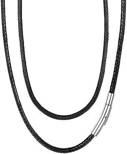 FaithHeart Black Necklace for Unisex, Wax Rope Braided Leather Cord Chain 22" inch, Mens Leather Necklace with Magnet Clasp Fashion Jewellery Birthday Gifts