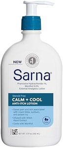 Sarna Calm + Cool Anti-Itch Lotion, Soothe and Relieve Pain and Itch from Insect Bites, Sunburn, & Poison Ivy, Contains 1% Pramoxine Hydrochloride, 0.5% Menthol, Vegan, Steroid-Free, 12 oz