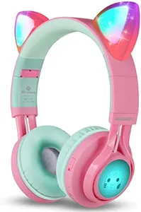 Riwbox CT-7 Cat Ear Bluetooth Headphones, LED Light Up Bluetooth Wireless Over Ear Headphones with Microphone and Volume Control for Travel/School/Smartphones/Laptop/PC/TV