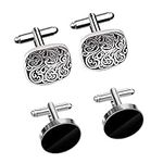 2 Pairs Cufflinks For Men, Stainless Steel Cufflinks Black Round Square Retro French Cuff Link Kit Classic Cufflinks Shirt Suit Button Cufflinks for Wedding Business Graduation Jewelry Gift