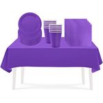 53PCS Deep Purple Party Tableware Decorations for Kids Birthday,Disposable Party Tableware Set Tablecloth Table Covers,7inch Paper Plates,Paper Napkins,Cups for Halloween Birthday Wedding Party Favor