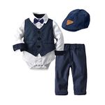 Volunboy Baby Boy Gentleman Dress Romper Suit Toddler Formal Wedding Suits 12-18 Months Navy Infant Birthday Long Sleeve Bowtie Beret Hat Set (Navy, 12-18 Months)