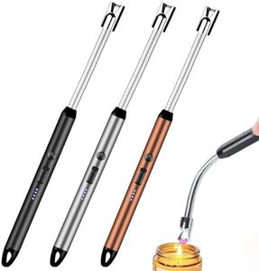 Mechero de barra de arco eléctrico, recargable por USB, con candado de seguridad, portátil, 360°, resistente al viento, sin llama, para velas, barbacoa, estufa, camping, chimenea, 3 unidades