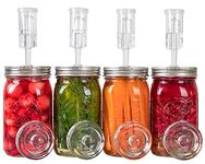 Jillmo Easy Fermentation Kit for Wide Mouth Mason Jars - 4 Airlocks, 4 Glass Weights, 6 Silicone Grommets, 4 Stainless Steel Fermenting Lids with Gaskets (Jars Not Included)