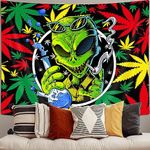 Wathon Trippy Weed Marijuana Tapestry, Cool Alien Marijuana Leaf Wall Tapestry for Bedroom, Psychedelic Tie Dye Stoner Tapestries for Men Aesthetic Hippie Wall Art Poster Dorm Home Decor 71X60 Inches