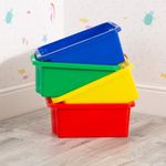 Wham Stack & Store, Pack 4 16L Mixed Plastic Storage Organisation Boxes, Integrated Handles, Strong, Stackable/Nestable, Home, Office, Classroom, Playroom, Toys, L42 x W32 x H17cm