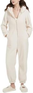 Flygo One Piece Pajamas for Women Adult Onesie PJ Warm Flannel Homewear Sleepwear(Beige-S)