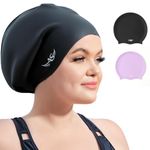 Angel season Extra Large Swim Cap Long Hair Braids Dreadlocks Weaves Hair Silicone Waterproof Swimming Cap for Women, Black