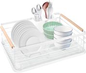 Nestling Dish Drainer Rack,Stainless Steel Dish Drainer,Kitchen Cutlery Drainer with Cutlery Basket And Removable Drip Tray, White