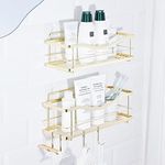 KINCMAX Shower Shelves 2-Pack - Self Adhesive Shower Caddy with 4 Hooks and 2 Adhesives - No Drill Large Capacity Stainless Steel Wall Shelf - Aesthetic Organizer for Inside Bathroom - Gold