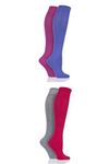 SockShop Ladies Bamboo Kneehigh Socks - Knee High Soft Breathable Cooling Socks with Smooth Toe Seams, Plain & Striped Many Colours 4 Pair Multipack Alpine Red/Neon Lights 4-8